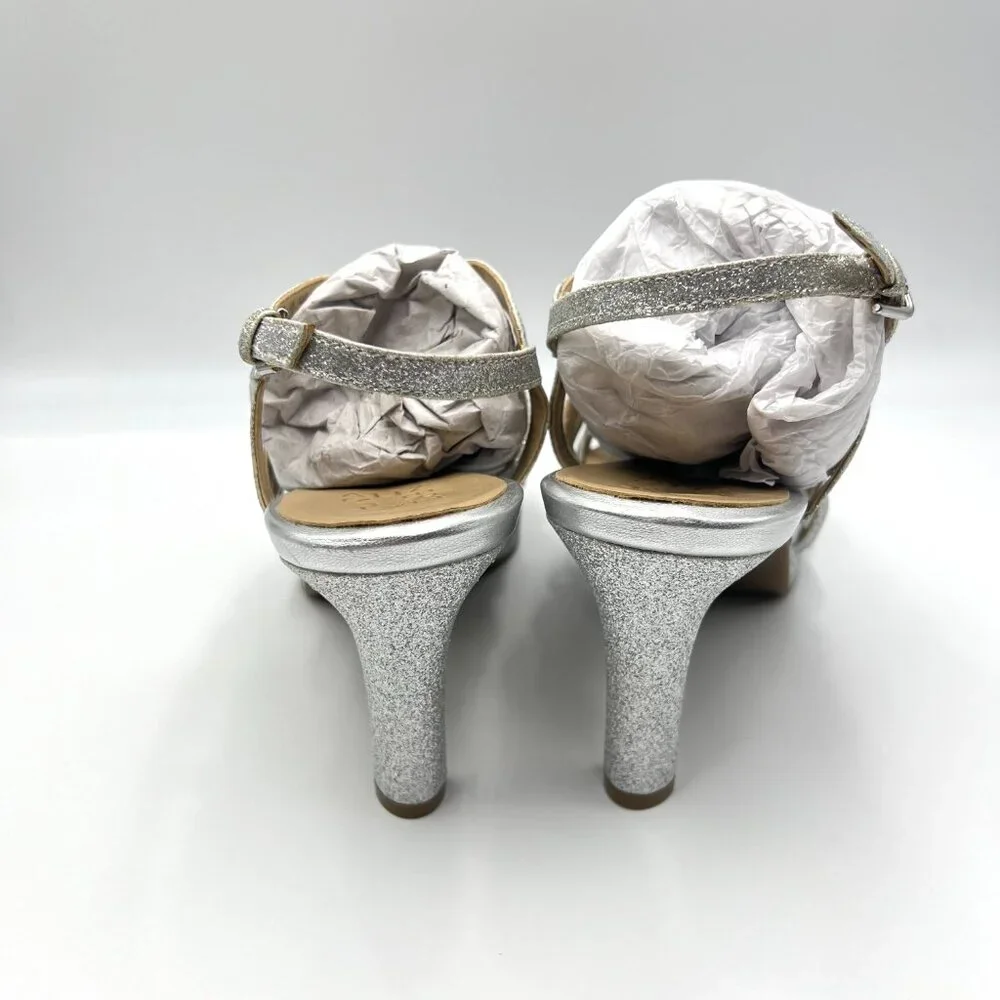 Naturalizer‎ Womens Size 10 10M Baylor Silver Strappy Dress Sandals Heels Shoes
